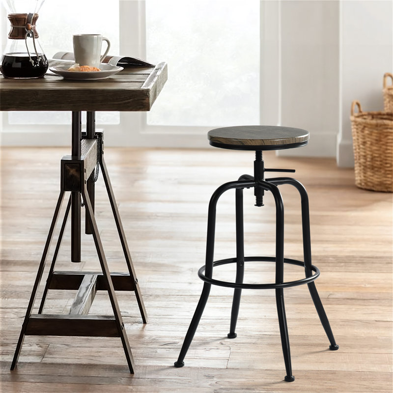 Grundy Swivel Lifting Height Counter Stools for Kitchen Island with Metal Frame Walnut